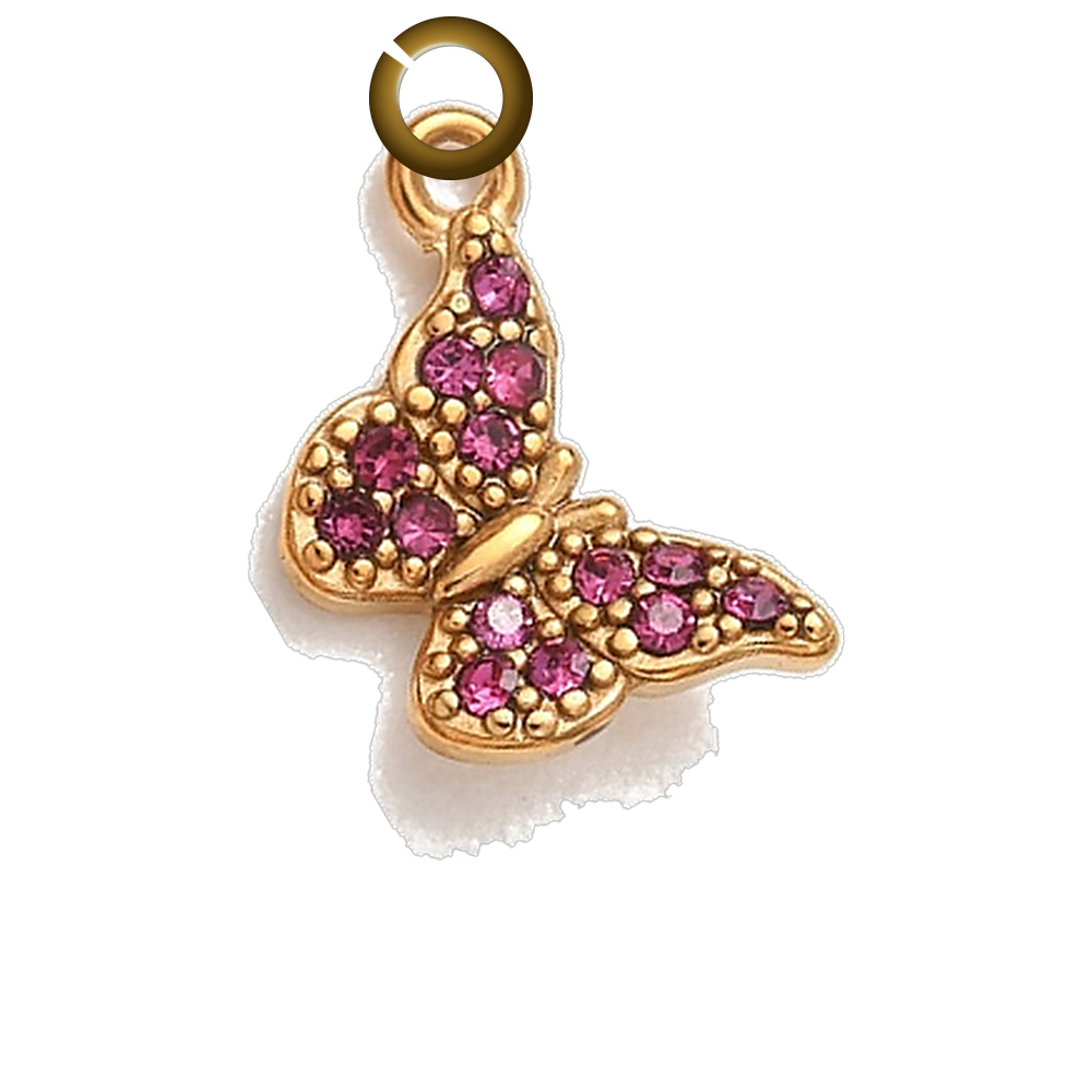 Rhinestone Butterfly Charm - Hot Pink charm with jump ring