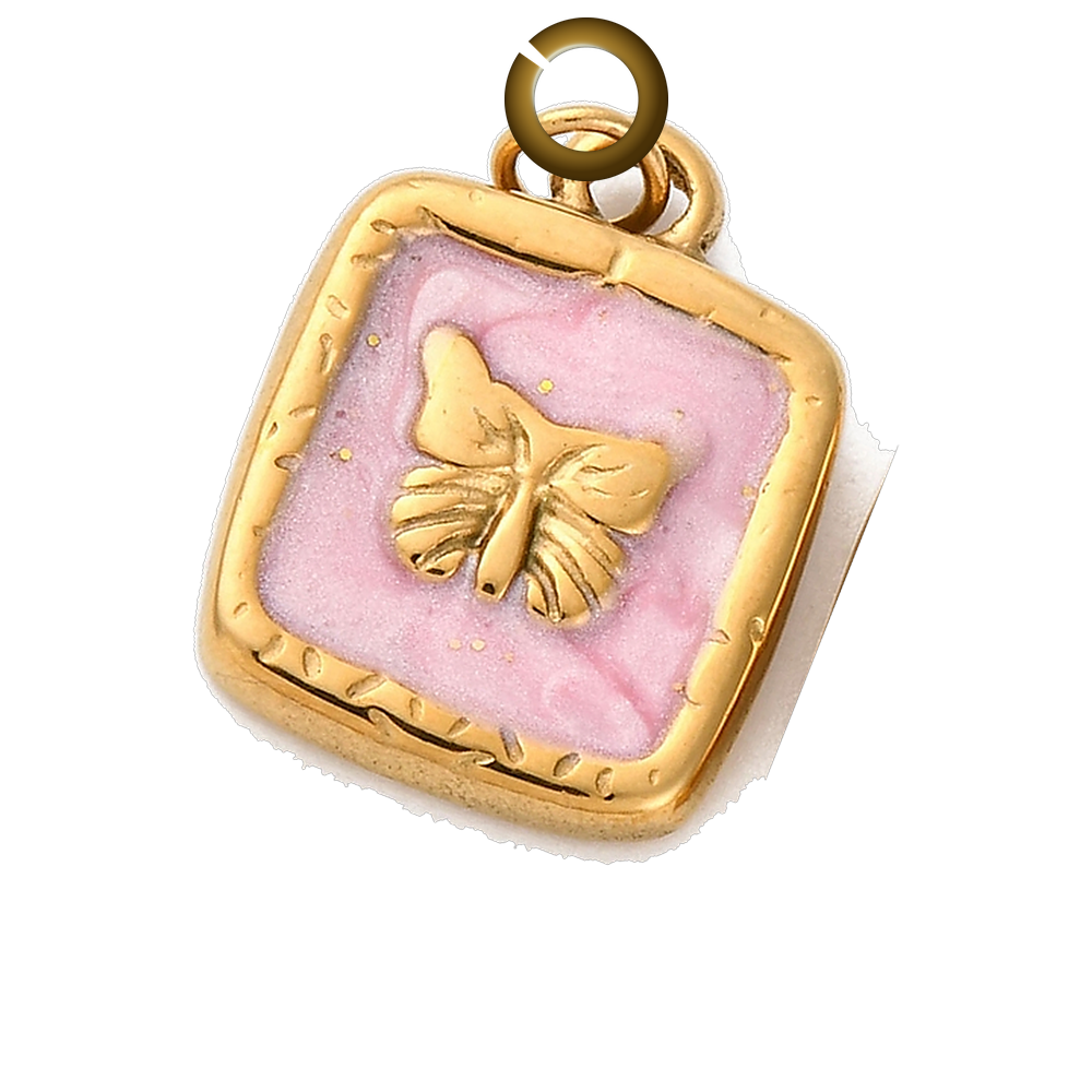 Butterfly Square Charm - Pink charm with jump ring