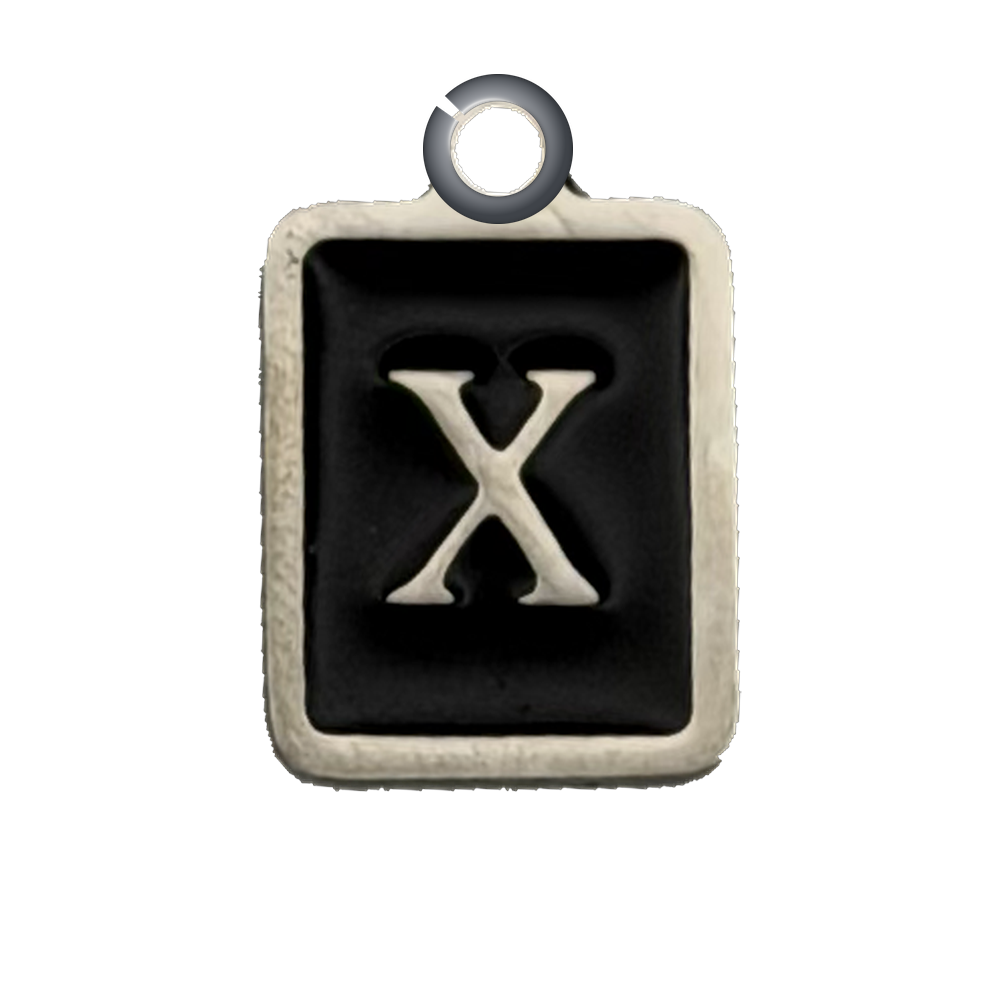 Silver framed black enamel letter X charm