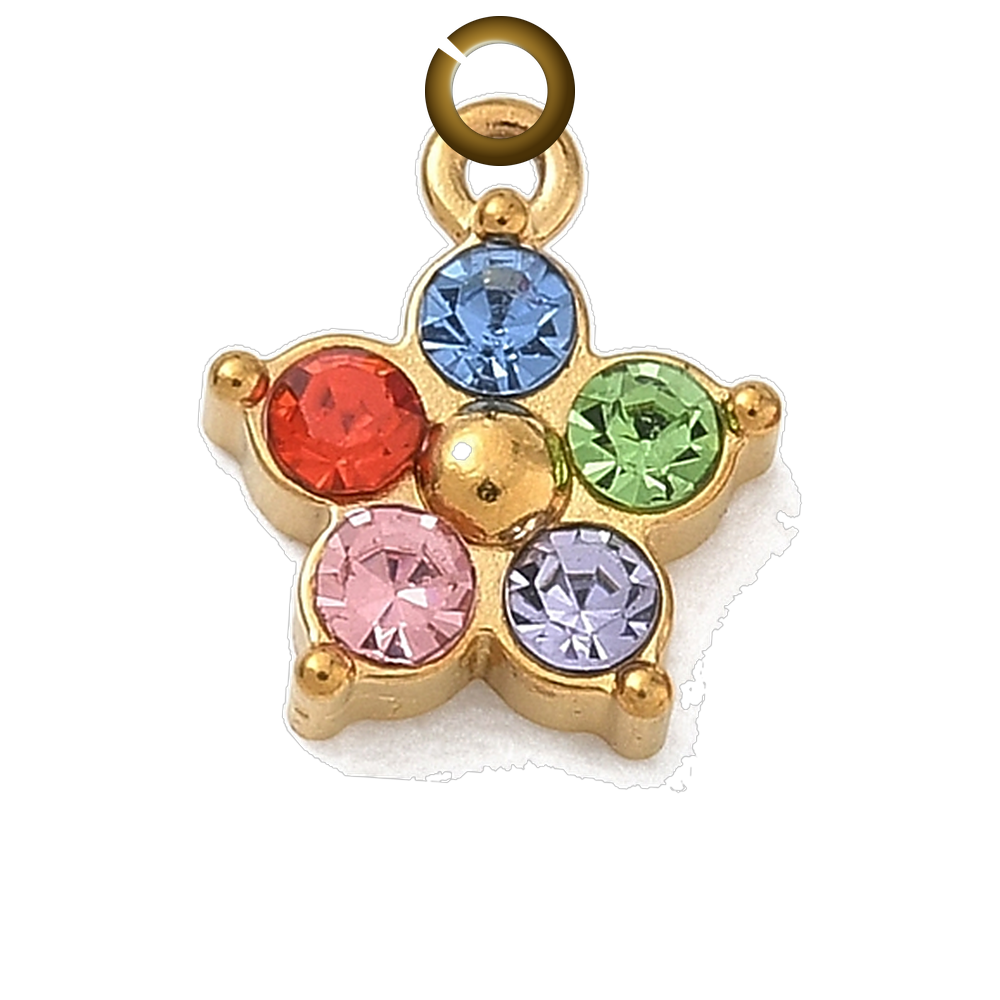 Rhinestone Flower Charm - Multicolor charm with jump ring