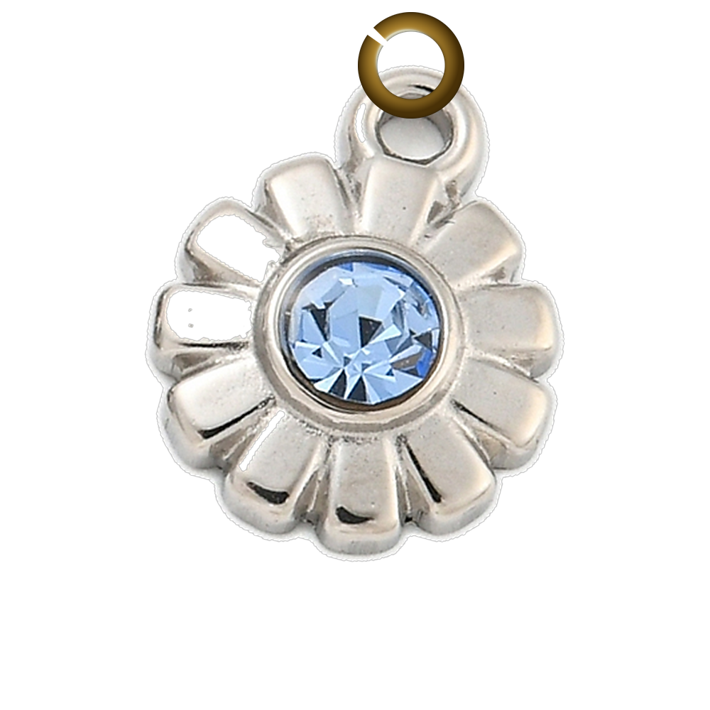 Rhinestone Flower Charm - Light Blue charm with jump ring