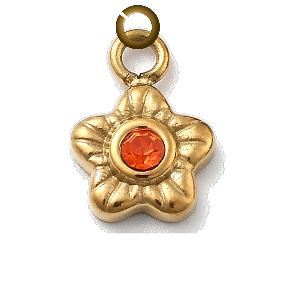 Rhinestone Star Flower Charm - Orange charm with jump ring