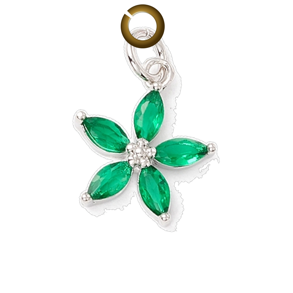 Crystal Flower Charm - Emerald Green charm with jump ring