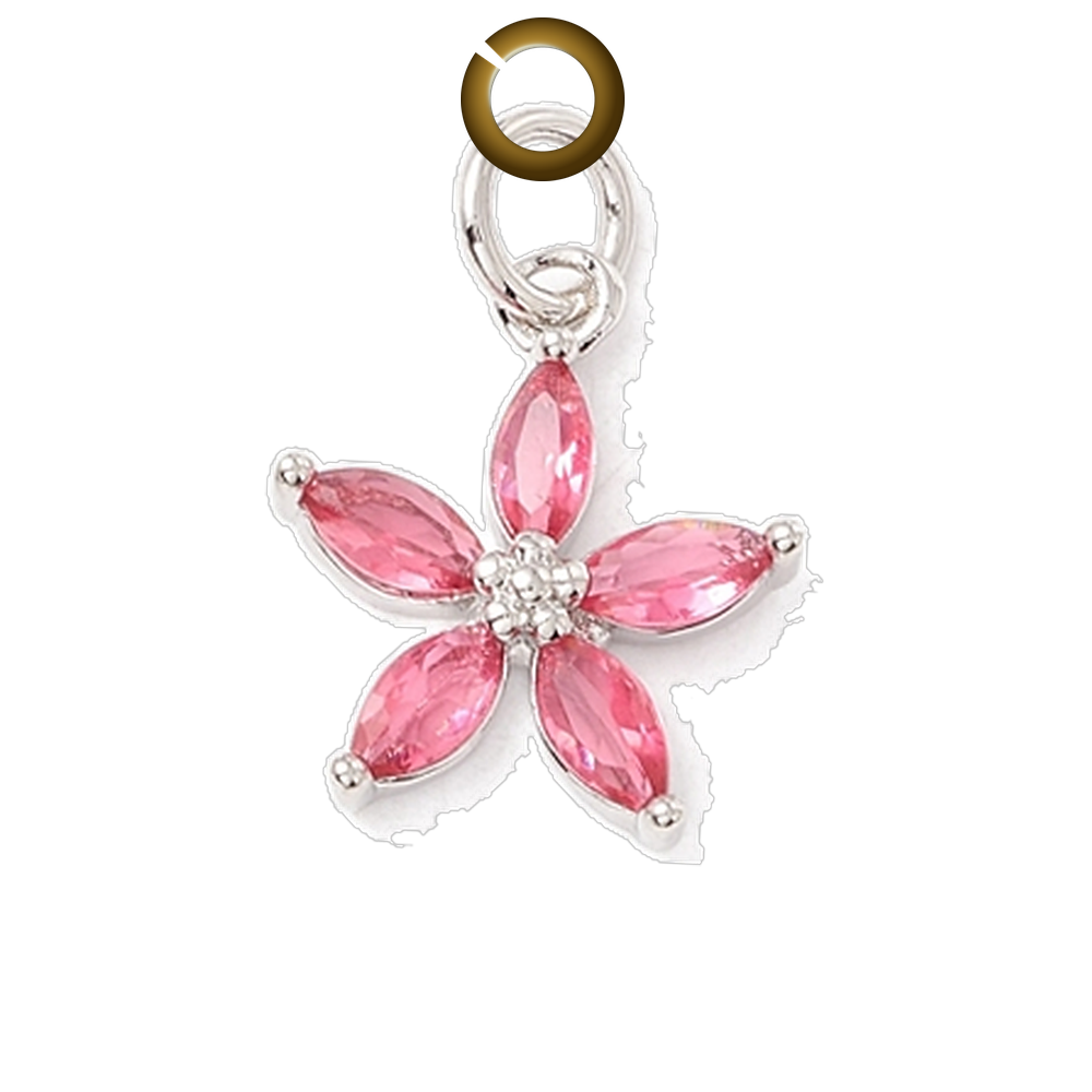 Crystal Flower Charm - Pink charm with jump ring