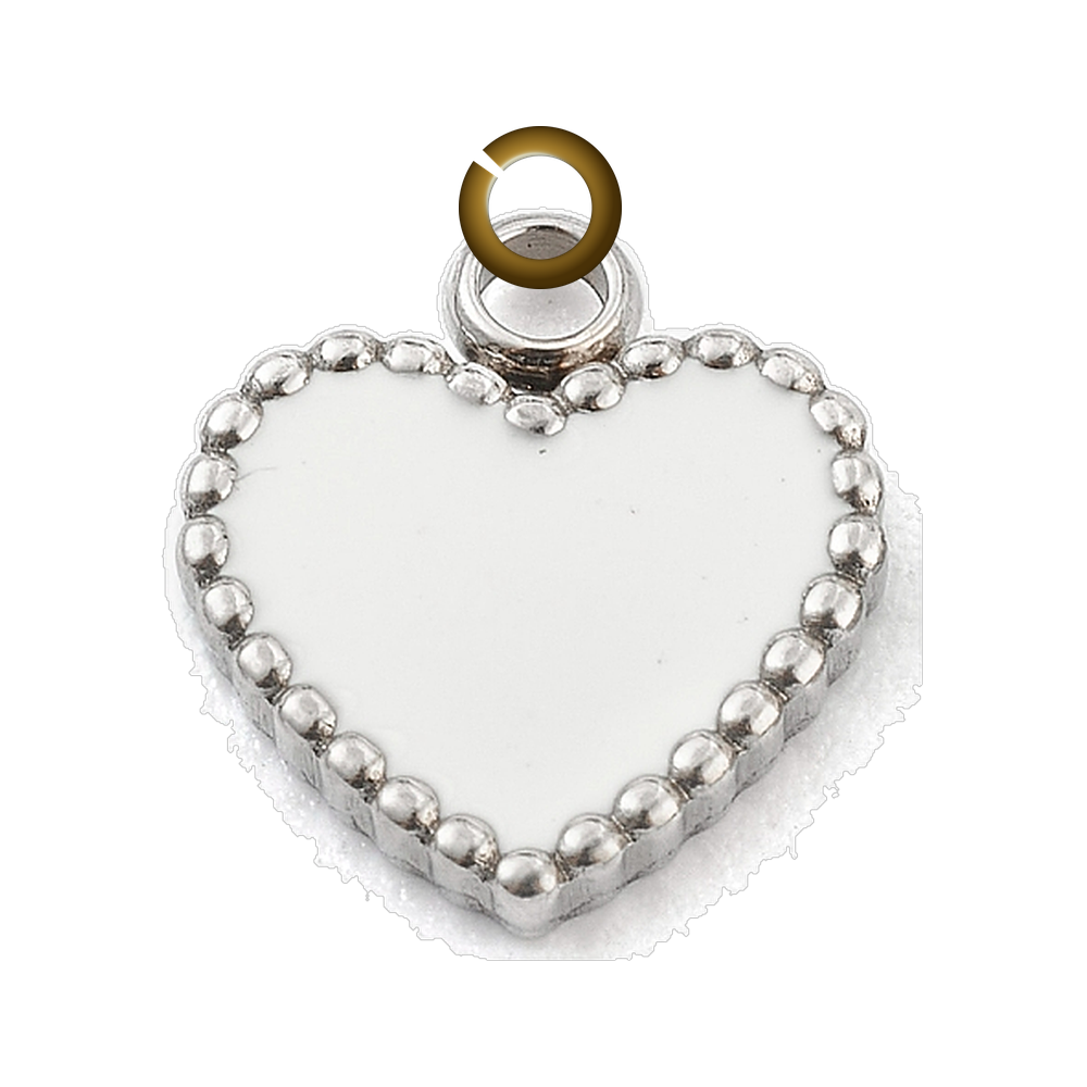 Scalloped Heart Charm - White charm with jump ring