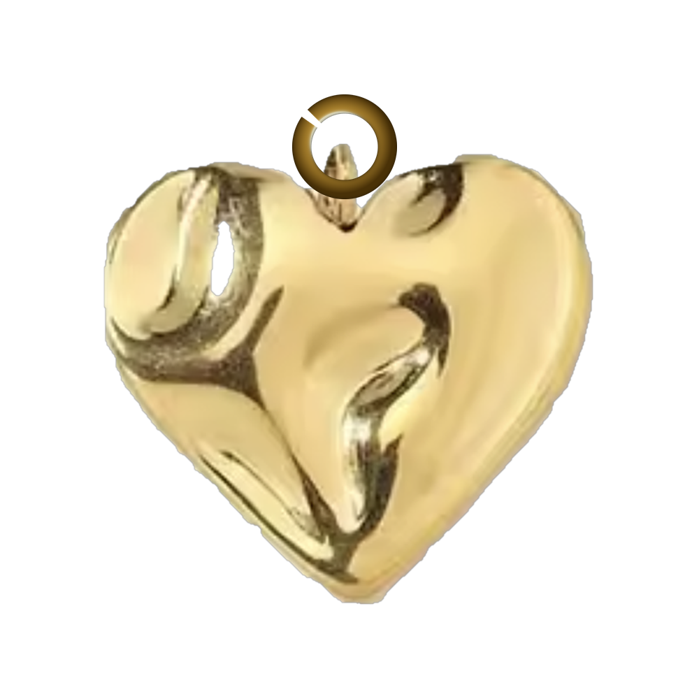 Hammered Puffy Heart Charm - Gold charm with jump ring