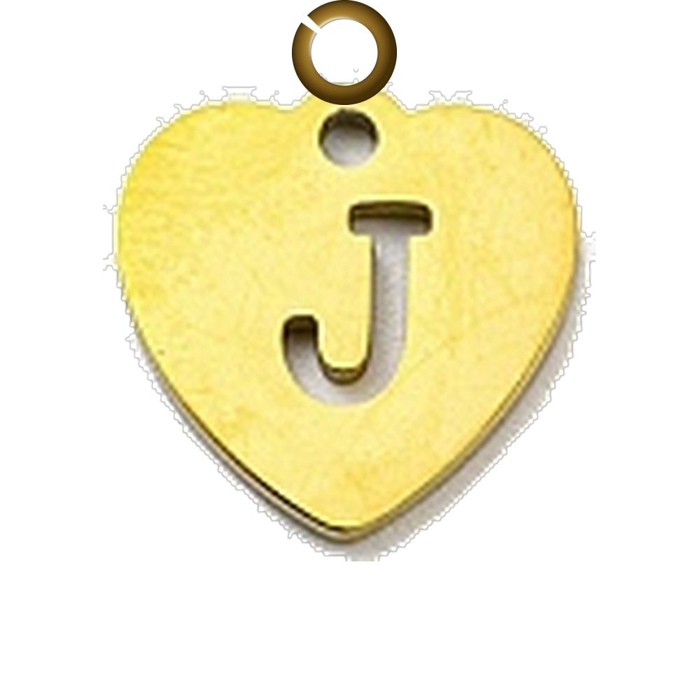 Stamped Heart Letter Charm - J charm with jump ring