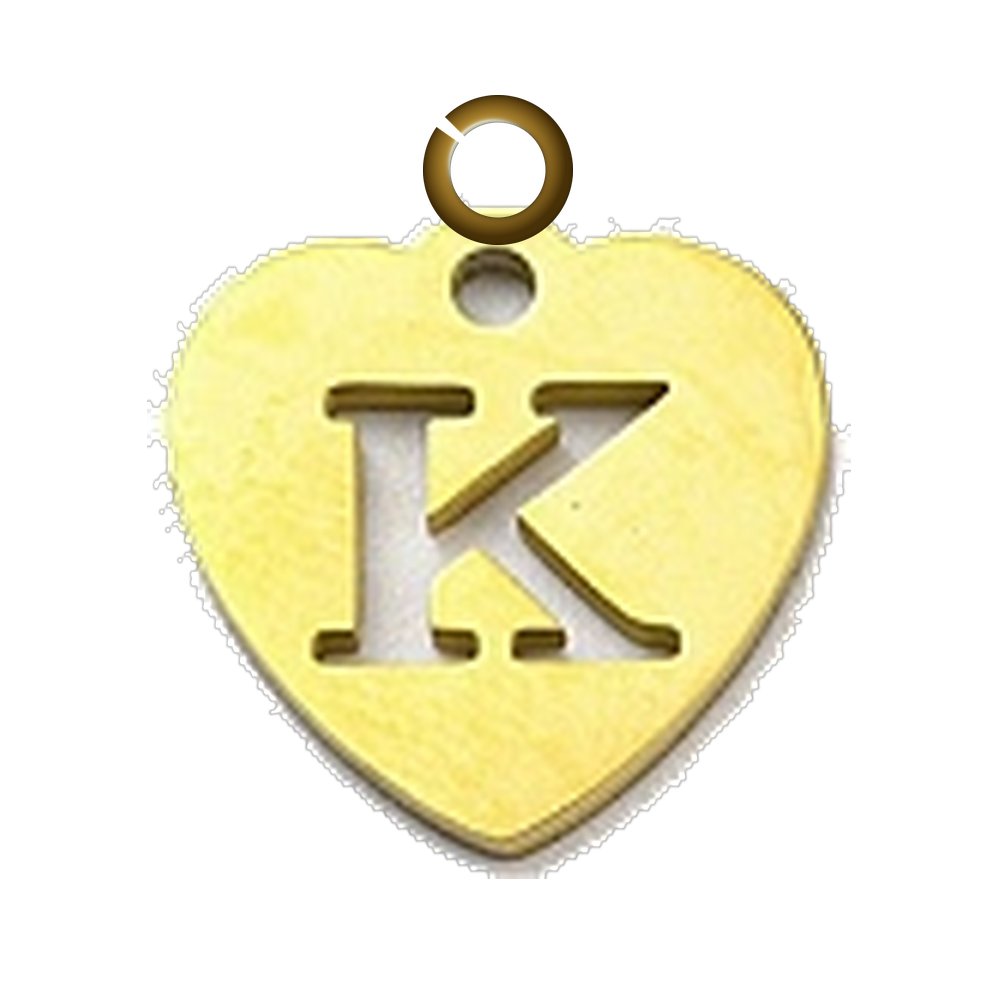 Stamped Heart Letter Charm - K charm with jump ring
