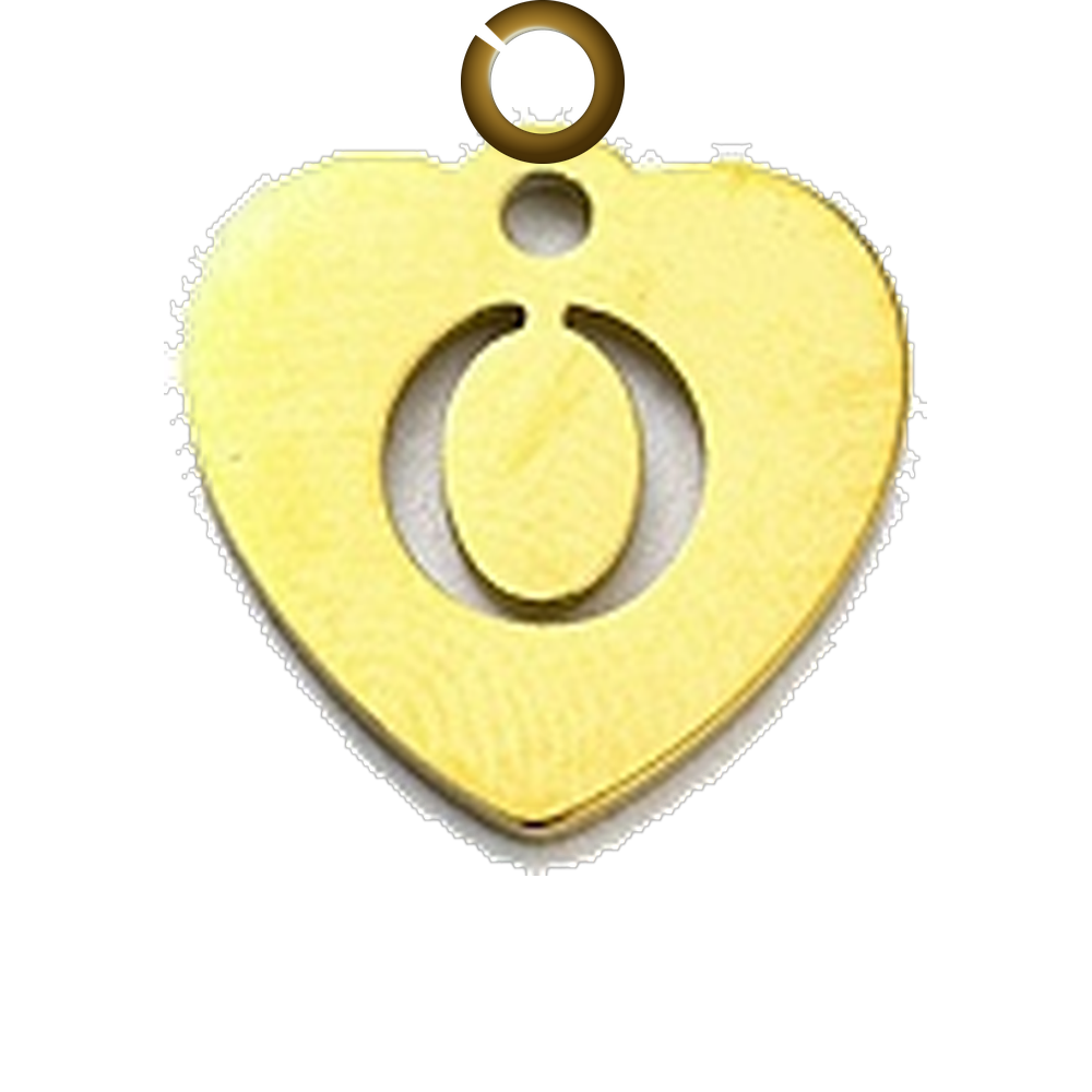 Stamped Heart Letter Charm - O charm with jump ring