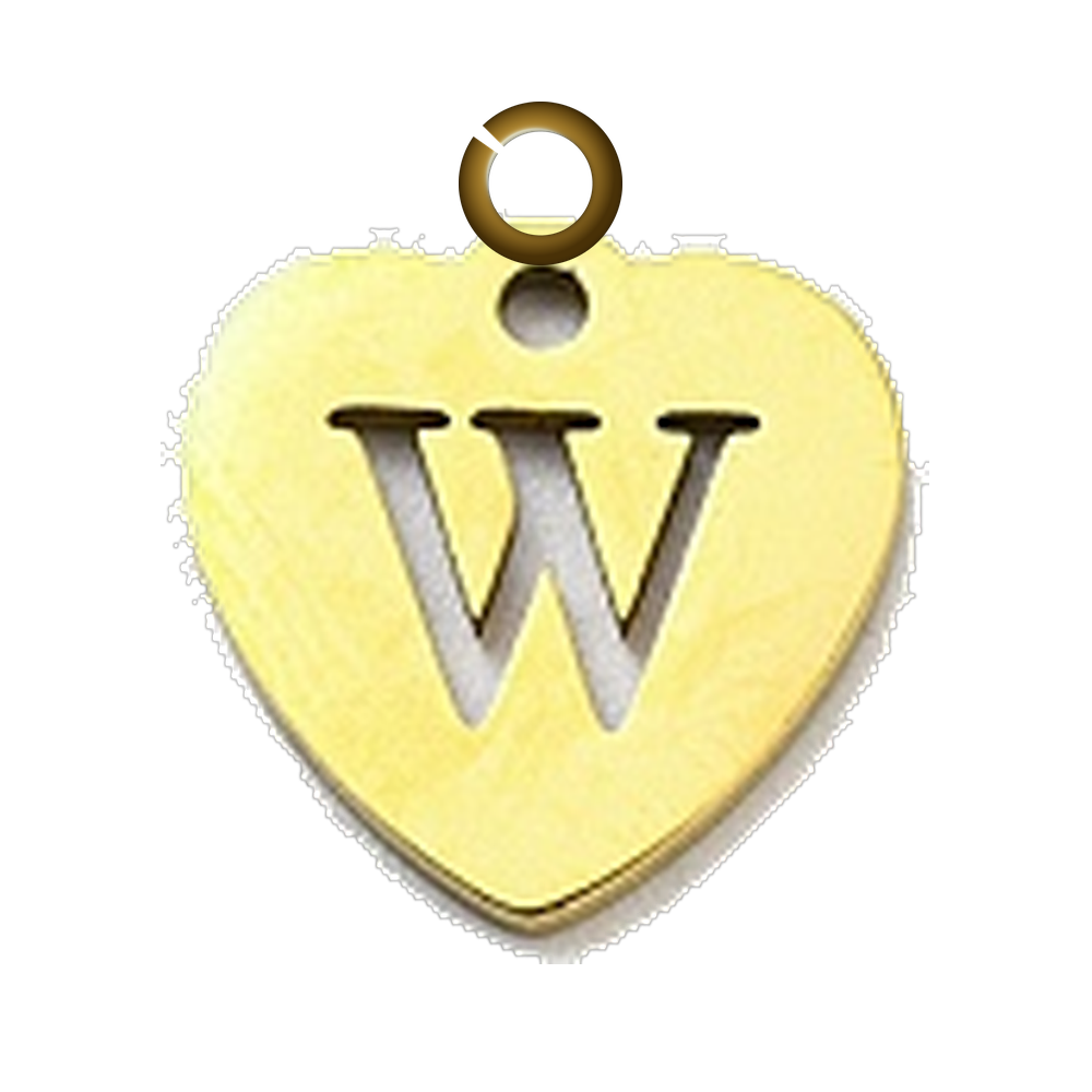 Stamped Heart Letter Charm - W charm with jump ring