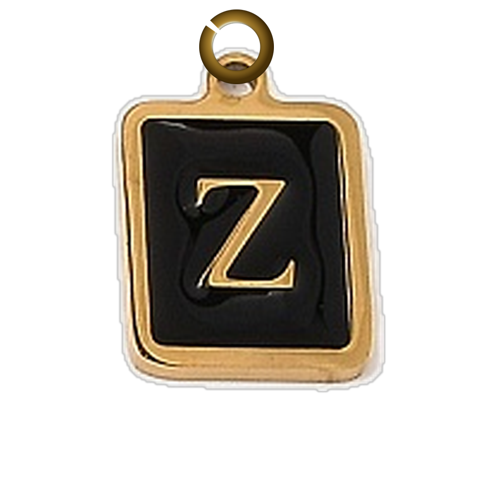 Black Enamel Letter Charm - Z charm with jump ring