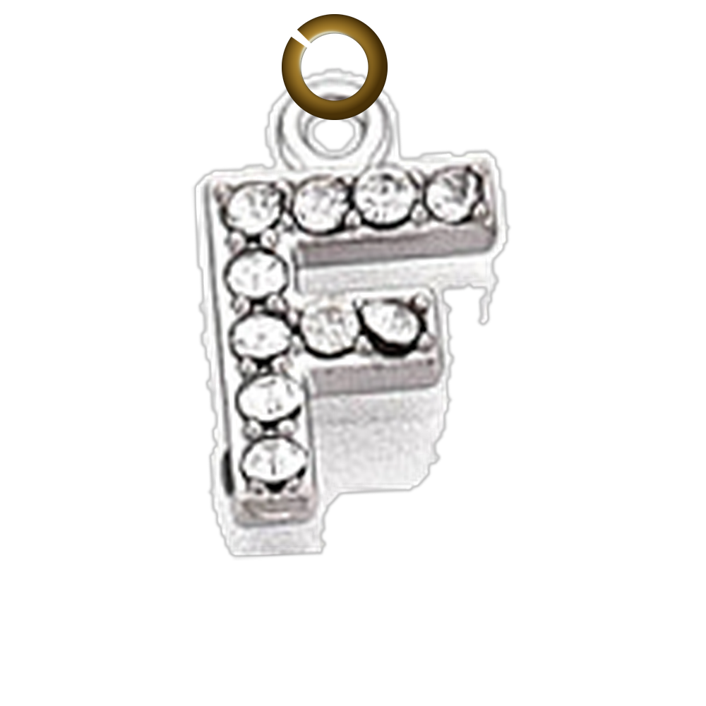 Rhinestone Letter Charm - F charm with jump ring