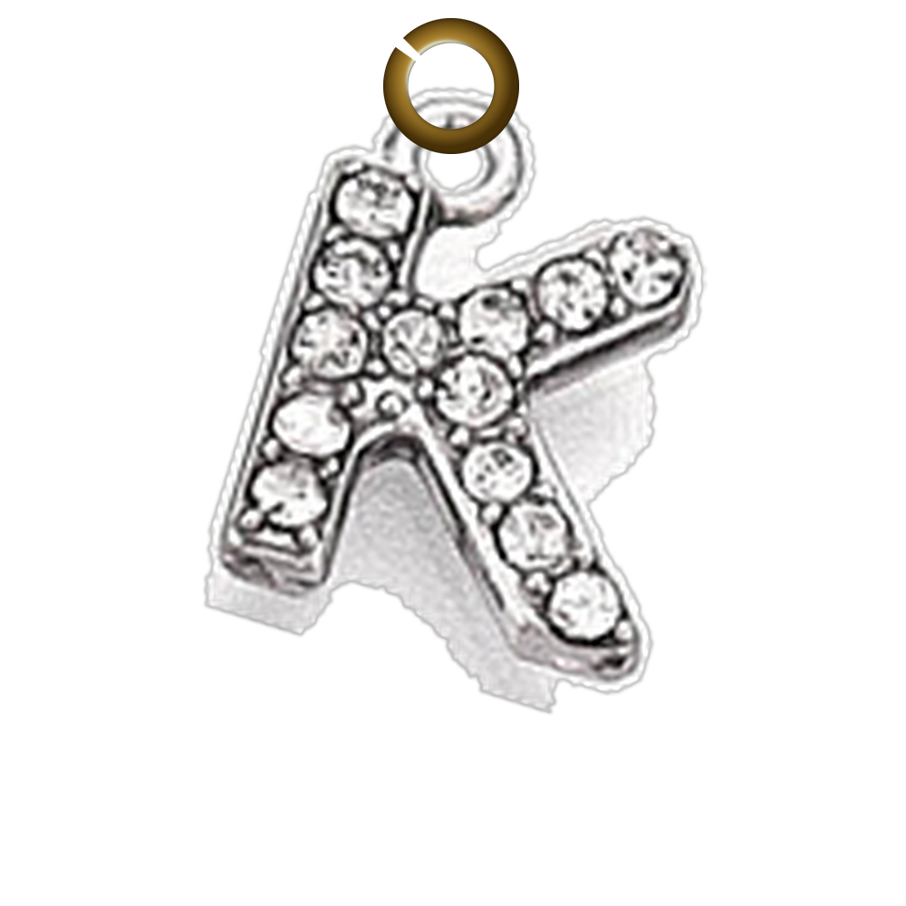 Rhinestone Letter Charm - K charm with jump ring
