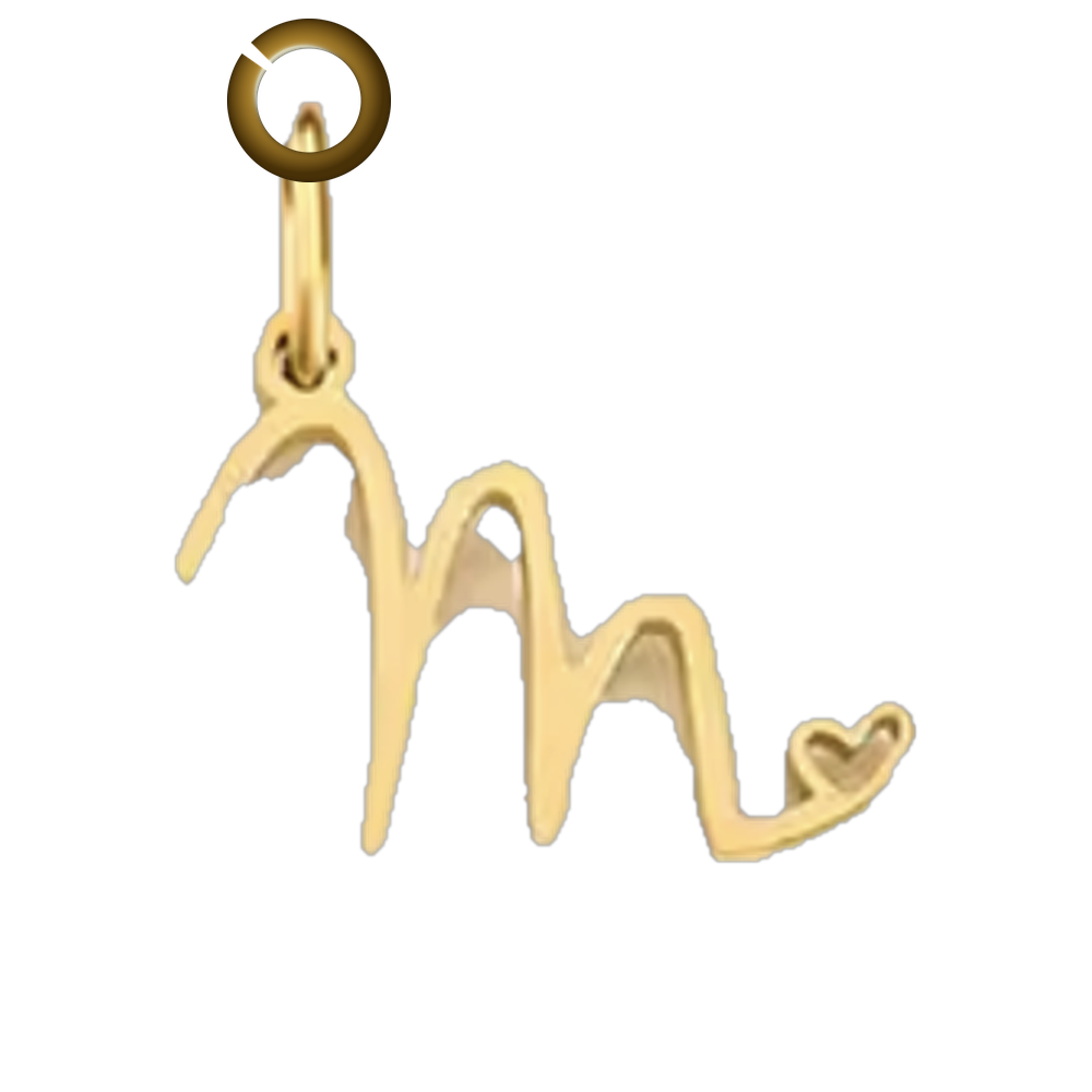 Script Heart Letter Charm - M charm with jump ring