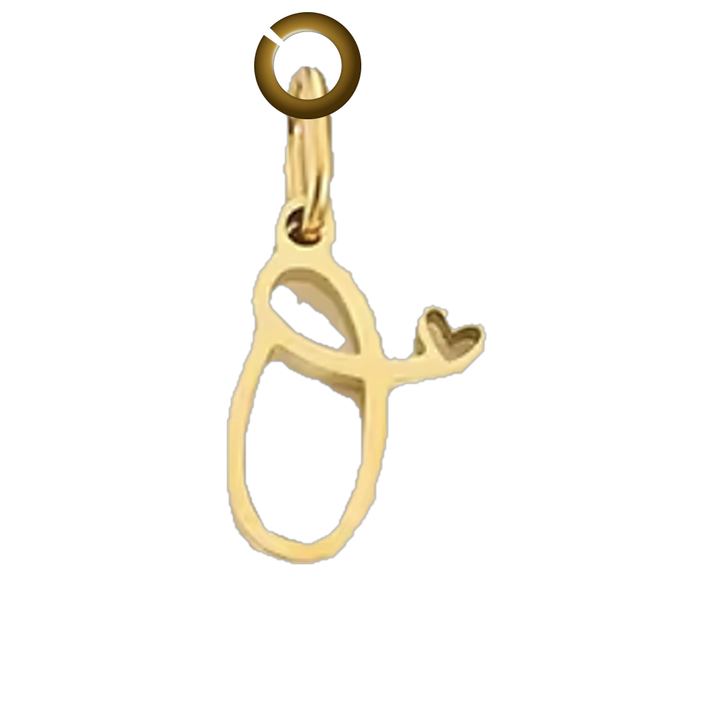 Script Heart Letter Charm - O charm with jump ring