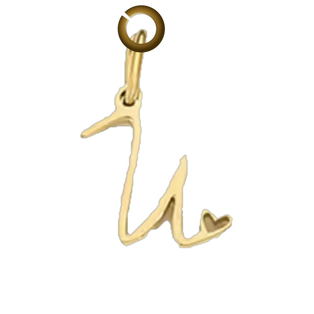 Script Heart Letter Charm - U charm with jump ring
