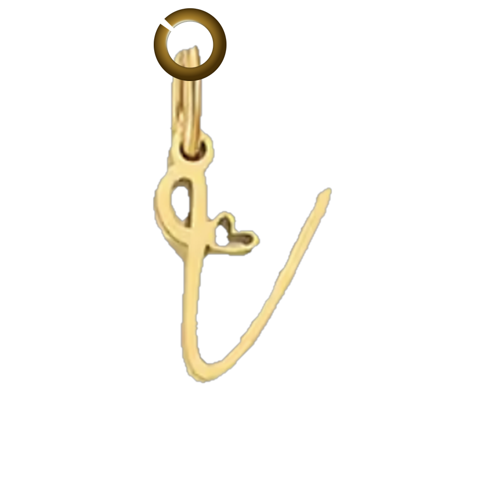 Script Heart Letter Charm - V charm with jump ring