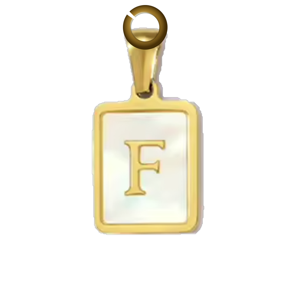 Mother of Pearl Letter Charm - F charm with jump ring