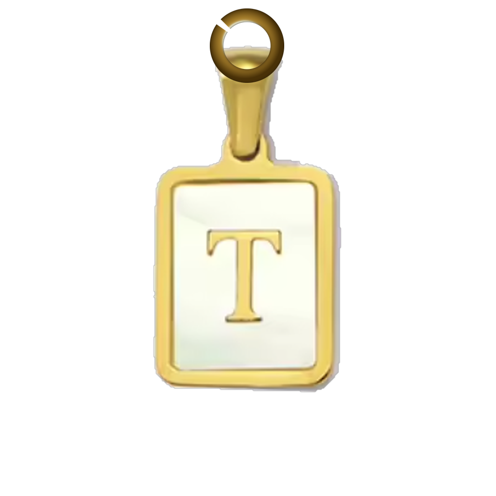 Mother of Pearl Letter Charm - T charm with jump ring