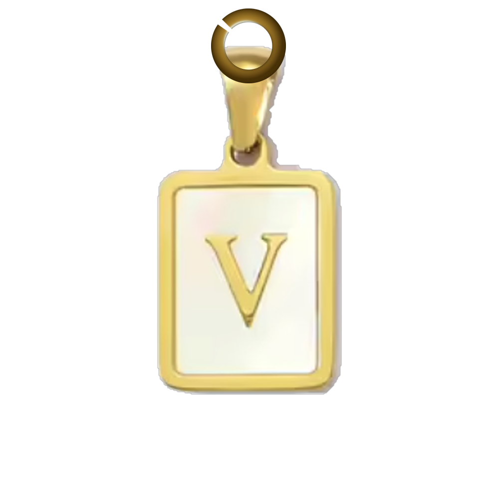 Mother of Pearl Letter Charm - V charm with jump ring