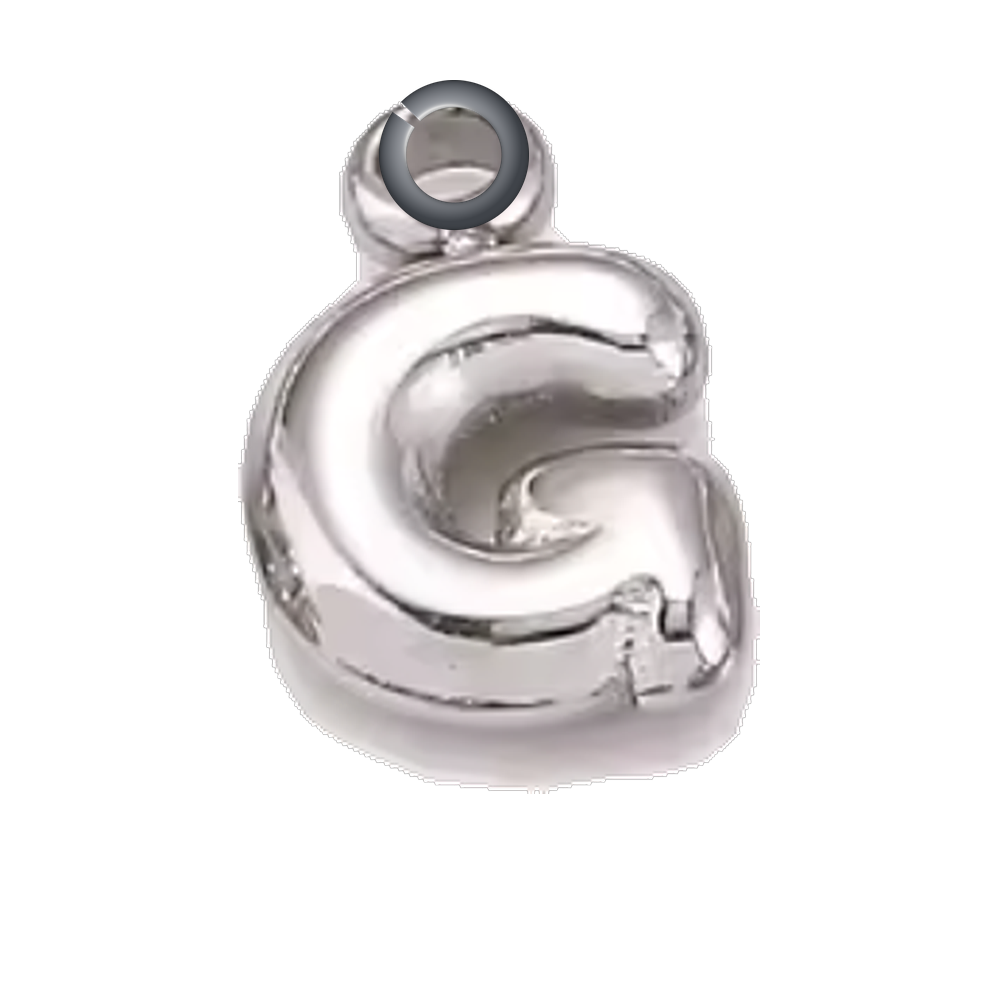 Silver Bubble Letter Charm - G charm with jump ring