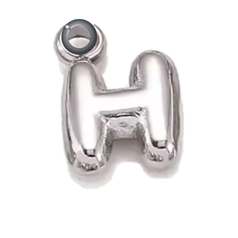 Silver Bubble Letter Charm - H charm with jump ring