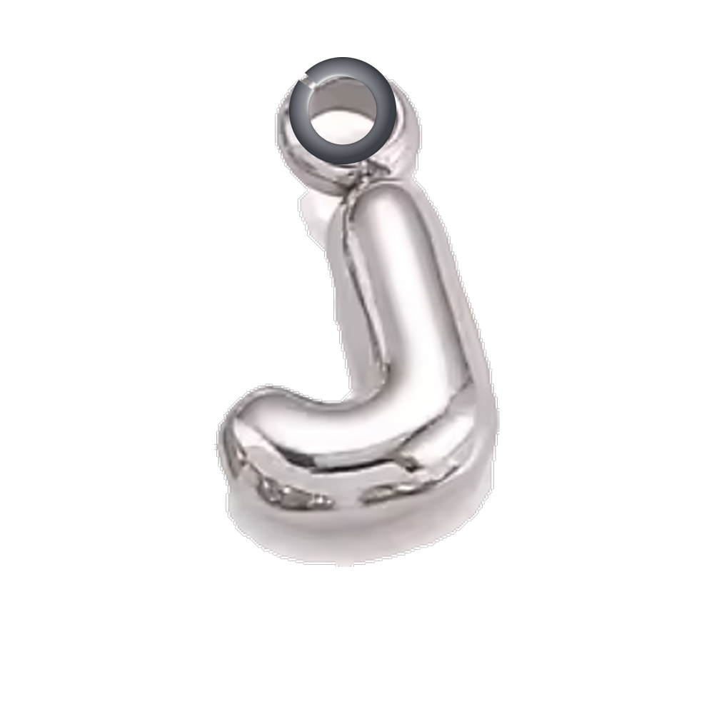 Silver Bubble Letter Charm - J charm with jump ring
