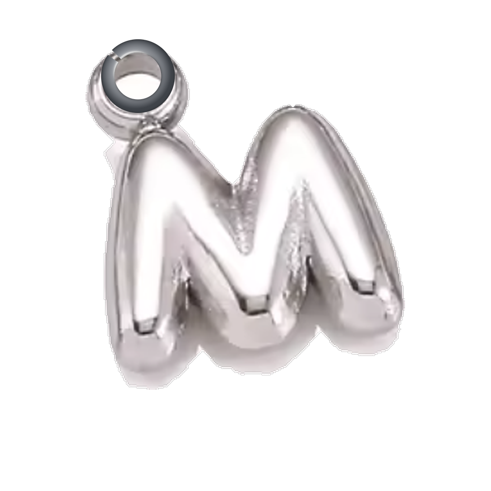 Silver Bubble Letter Charm - M charm with jump ring