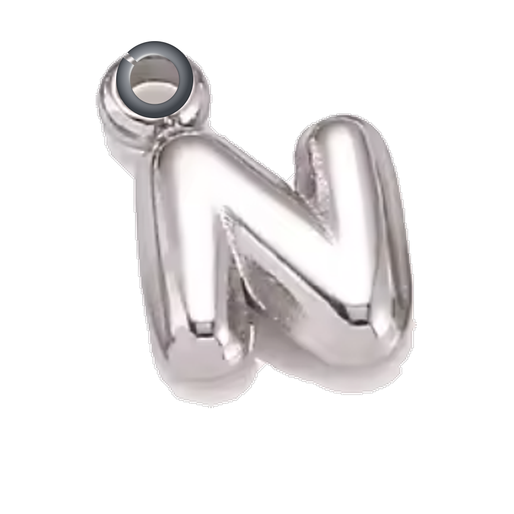 Silver Bubble Letter Charm - N charm with jump ring
