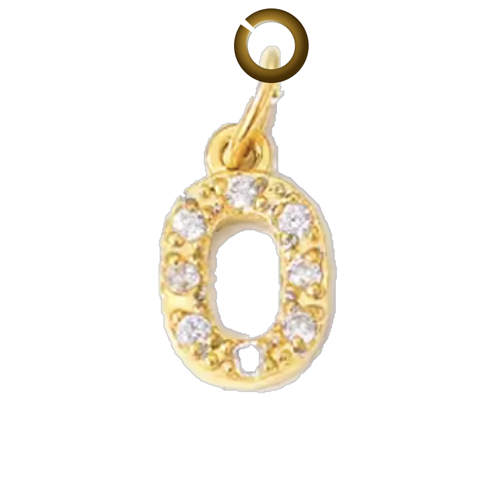 Gold Pave Number Charm - 0 charm with jump ring