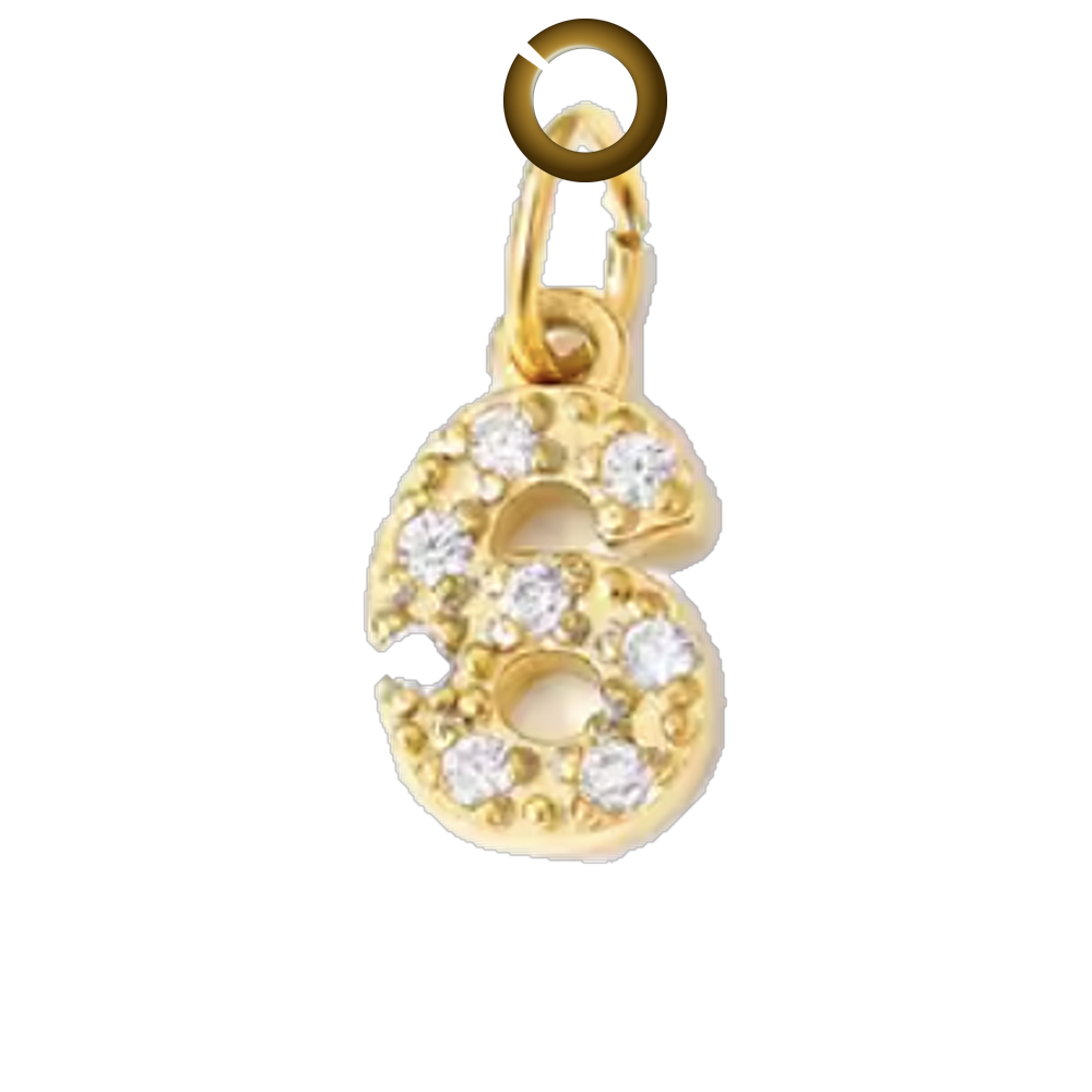 Gold Pave Number Charm - 6 charm with jump ring