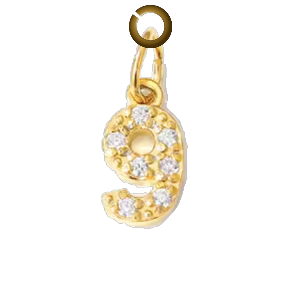 Gold Pave Number Charm - 9 charm with jump ring