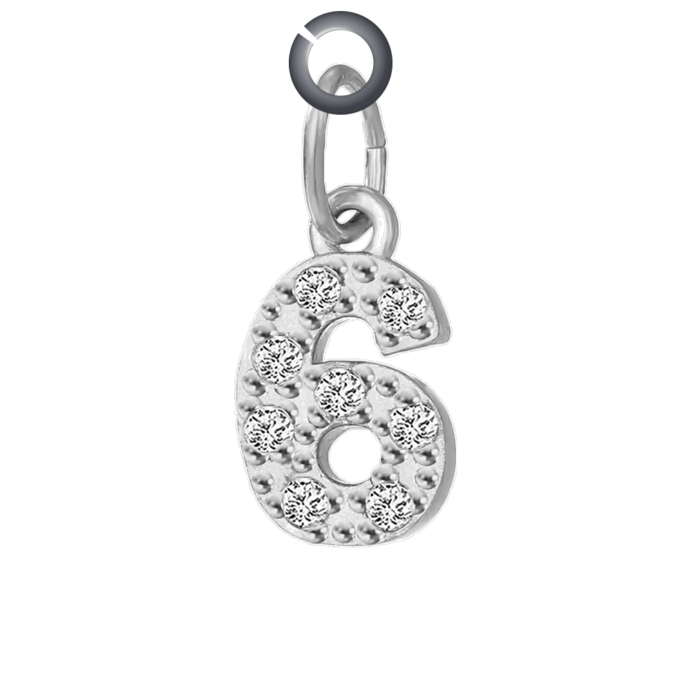 Silver Pave Number Charm - 6 charm with jump ring