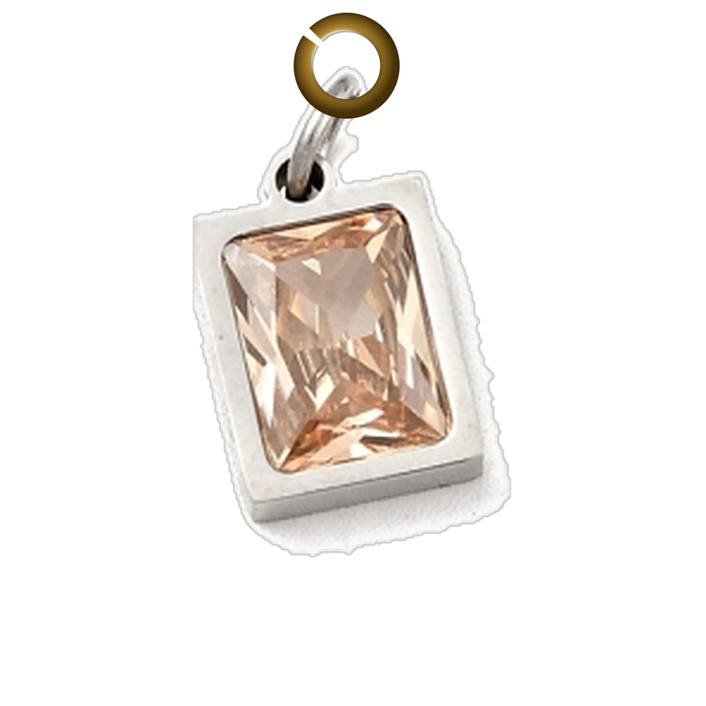 Rectangle Crystal Charm - Champagne charm with jump ring