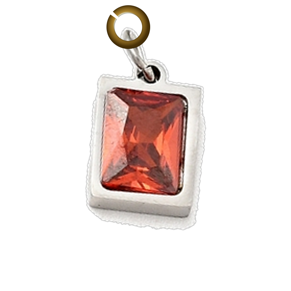 Rectangle Crystal Charm - Orange charm with jump ring