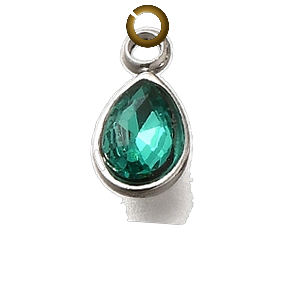 Crystal Teardrop Charm - Emerald Green charm with jump ring