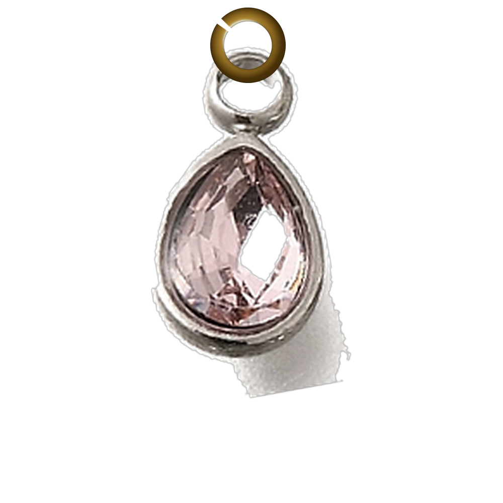 Crystal Teardrop Charm - Light Pink charm with jump ring