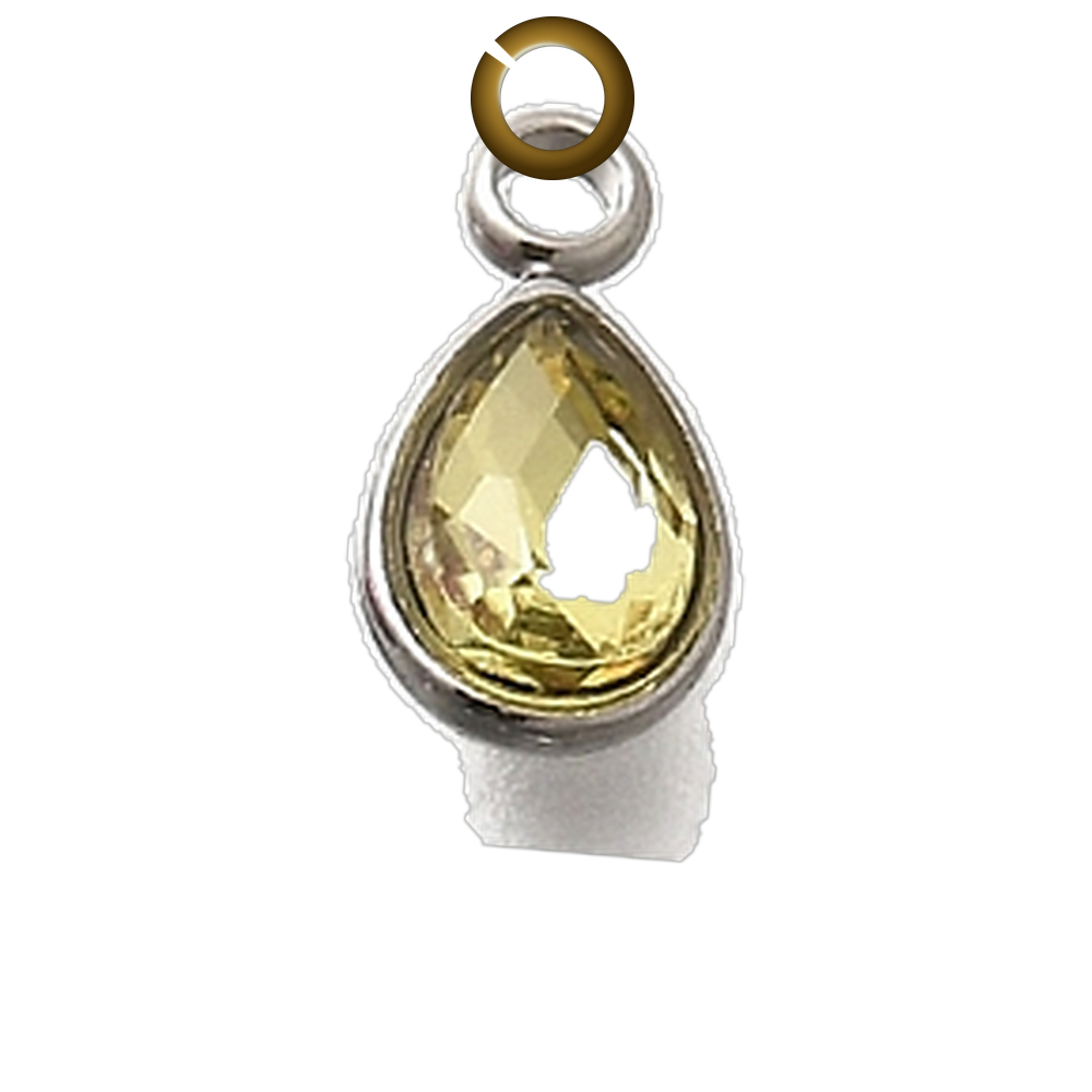 Crystal Teardrop Charm - Yellow charm with jump ring