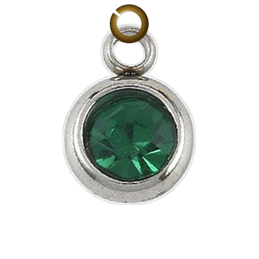 Round Rhinestone Charm - Emerald Green charm with jump ring