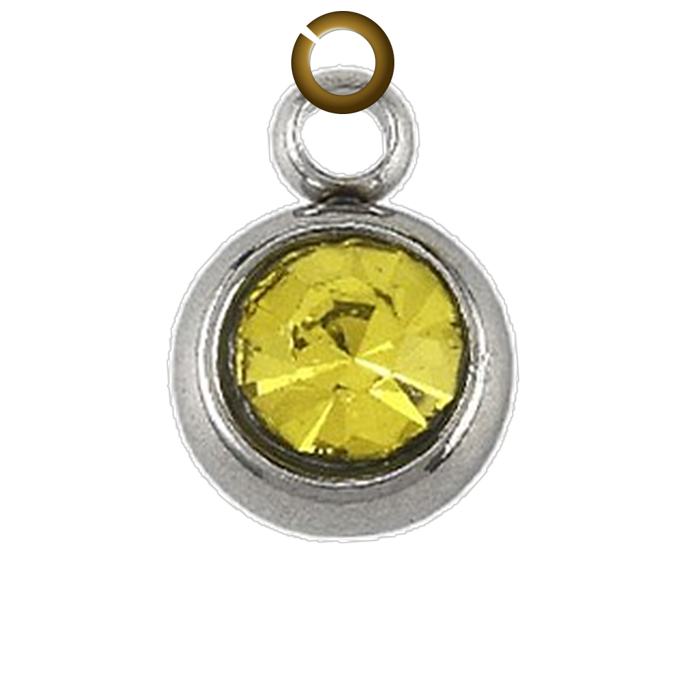 Round Rhinestone Charm - Yellow charm with jump ring