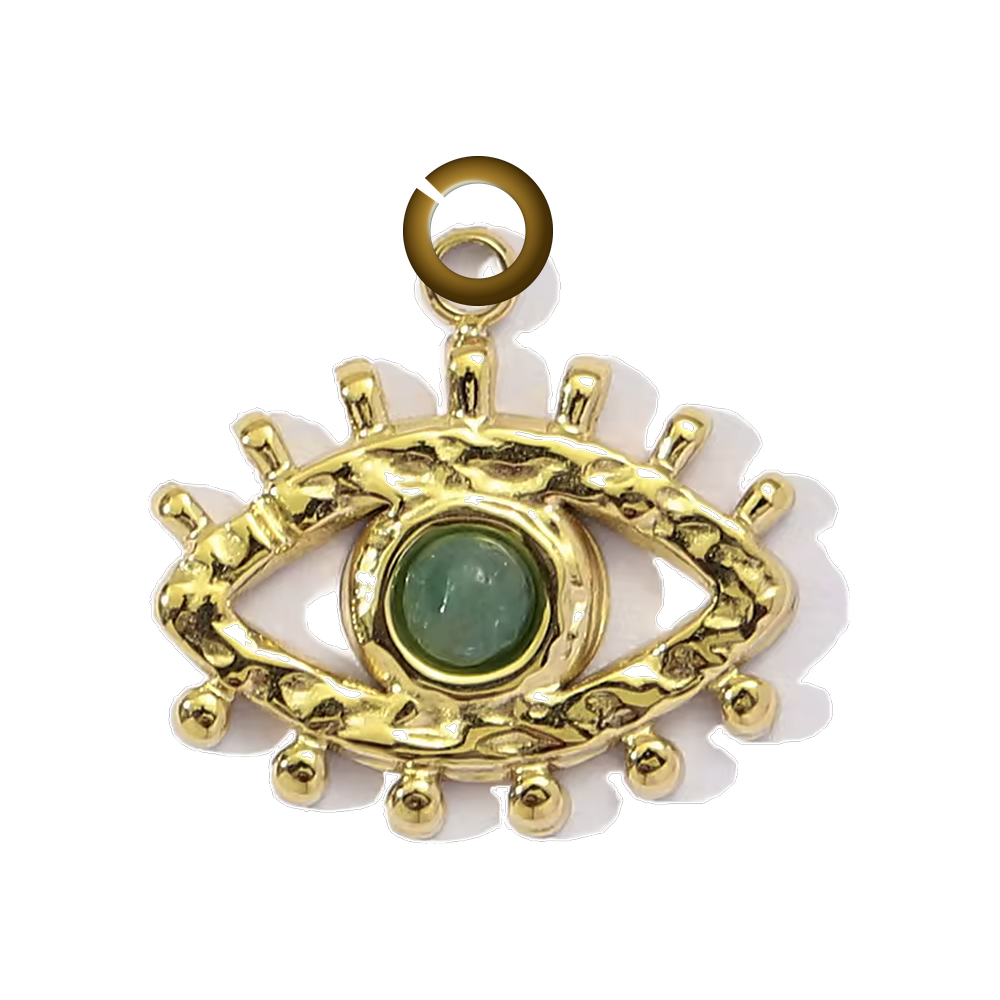 Hammered Evil Eye Charm - Gold charm with jump ring