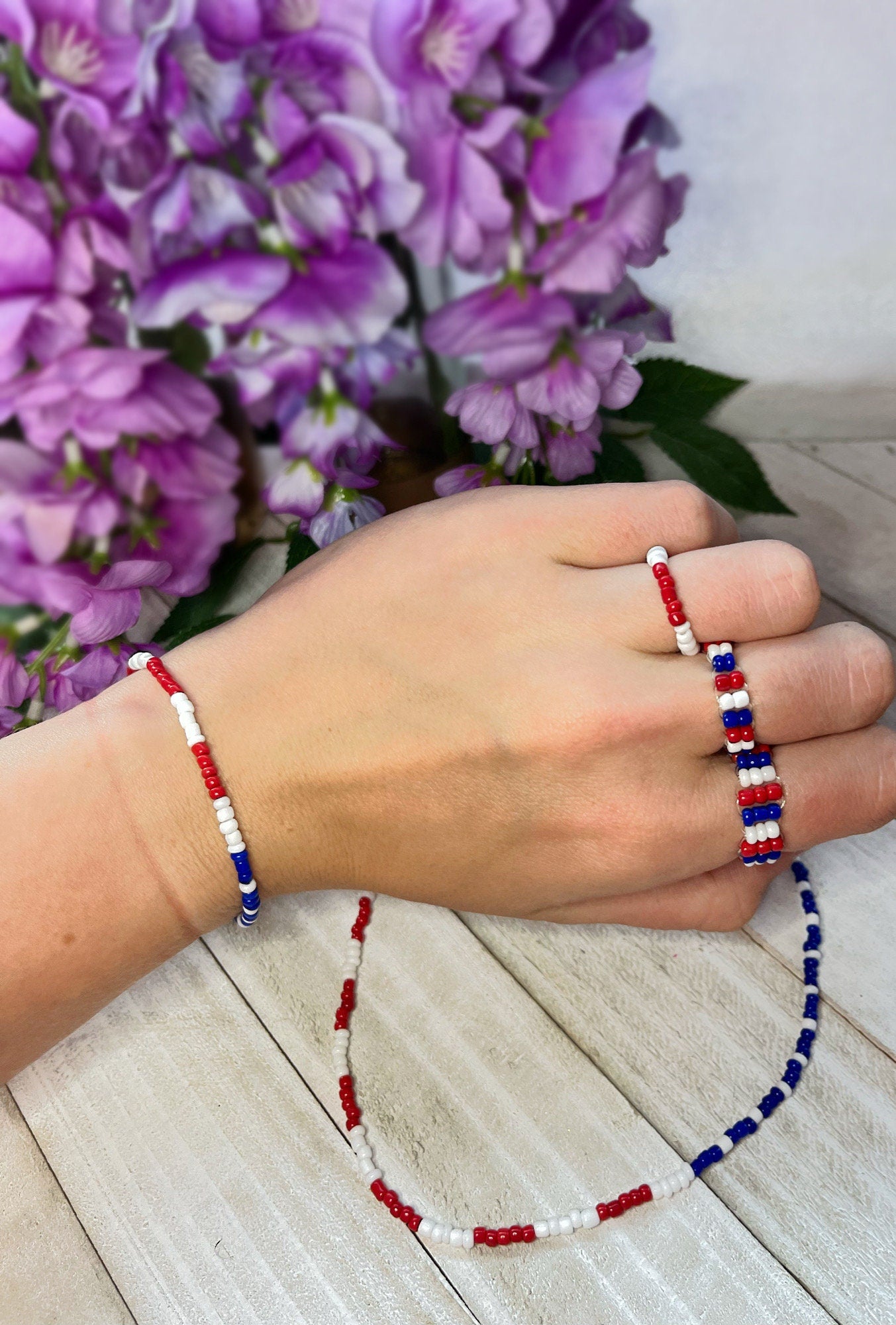 BRACELET Independence Day | 4th of July Accessories | Red White & Blue Bracelet | American Flag Seed Bead Bracelet | Gifts for Kids Adults |