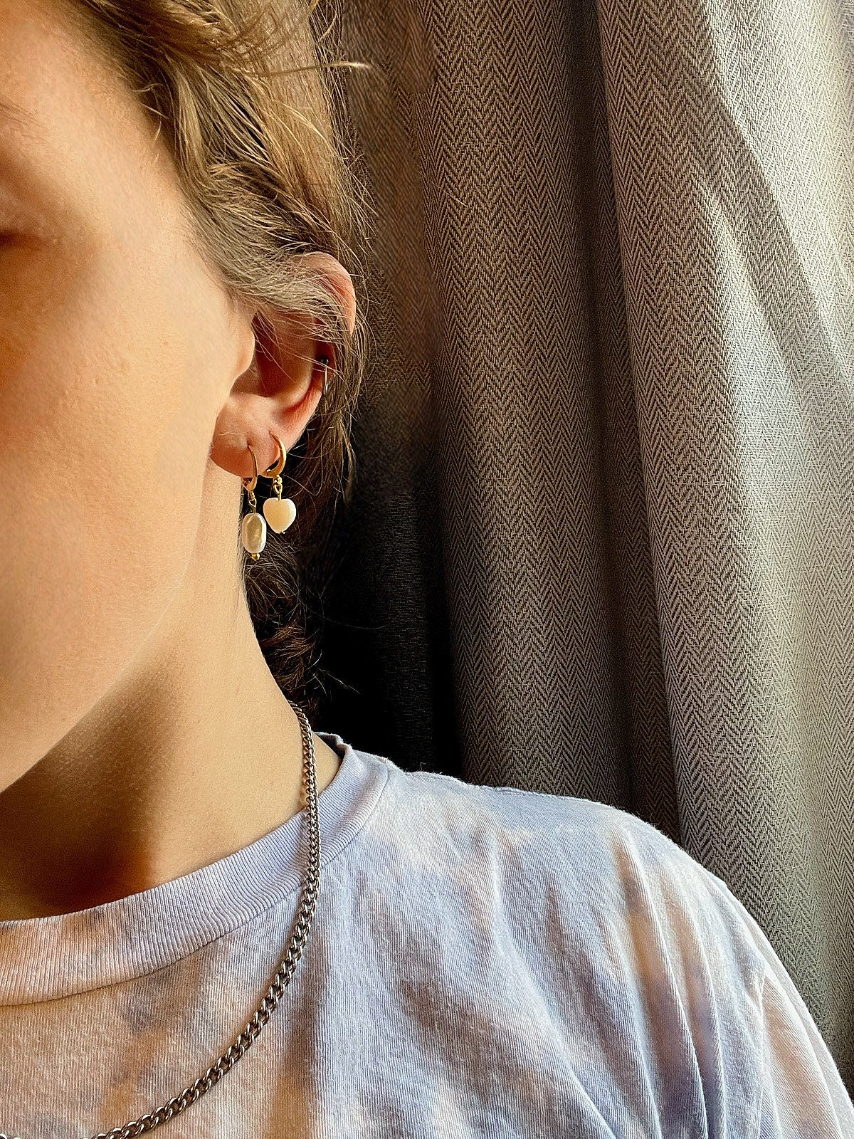 Pearl Huggie Hoop Earrings | Minimalist Pearl Earrings for Women | Heart Shaped Pearls | Simple Huggies Layered Earrings | Pearl Drop |