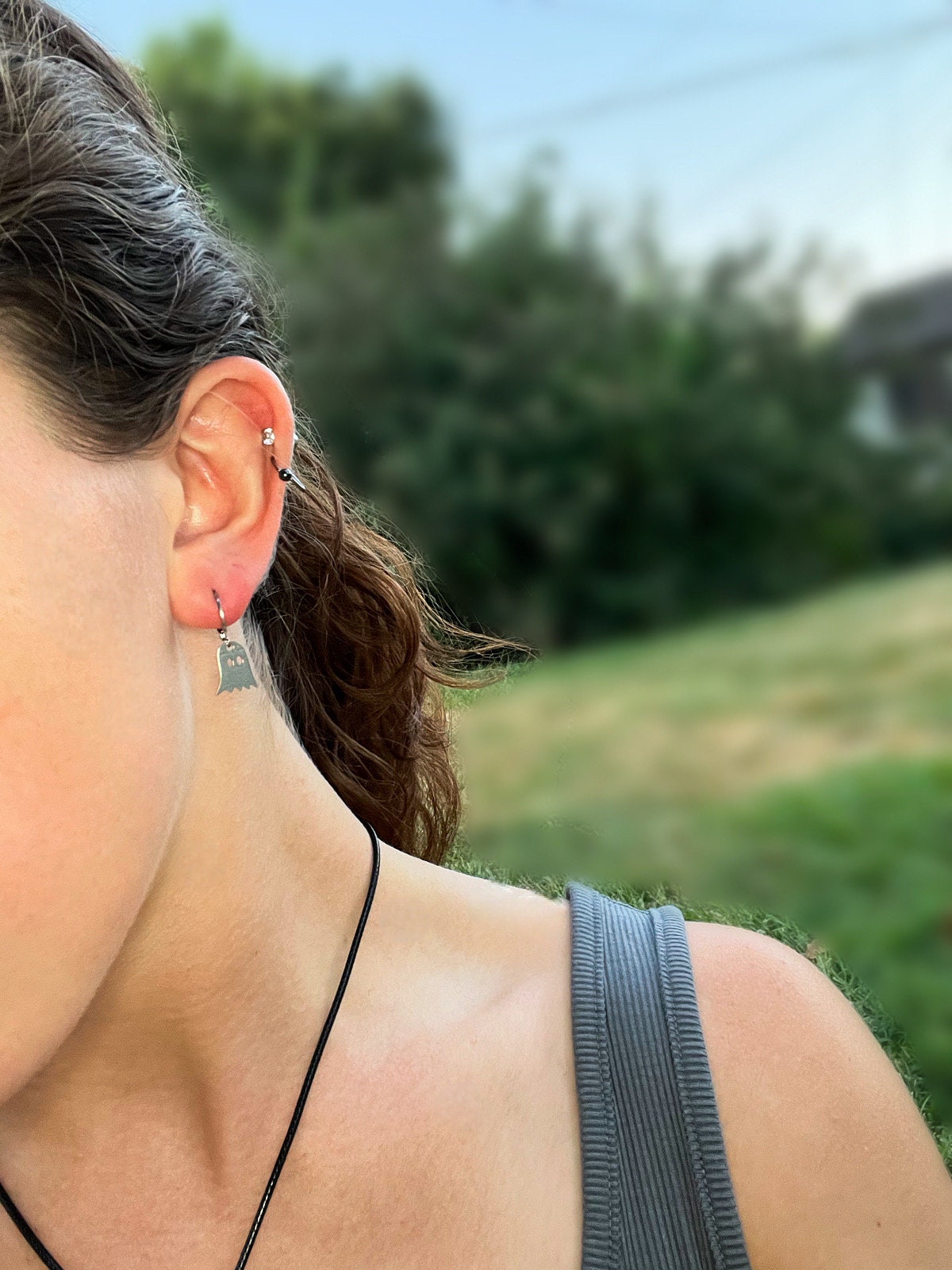 Stainless Steel Ghost Huggie Hoop Earrings | Halloween Fall Costume Jewelry | Fun Festive Jewelry for Fall Autumn | Silver Ghost Earrings |
