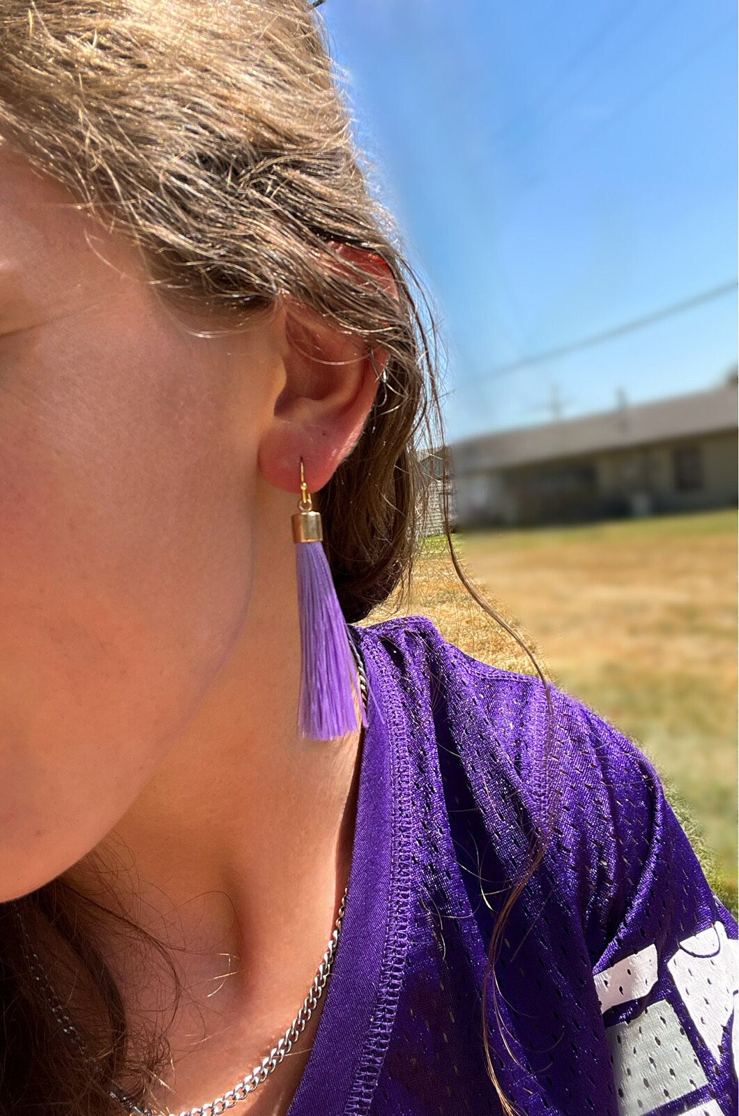 Lavender Tassel Earrings | Purple Fringe Game Day Earrings | Kansas State Purple Pride Earrings | Football Season | Gold Purple Tassel |