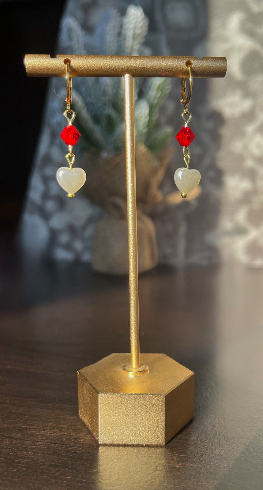 Pearl Heart Huggies | Elegant Earrings for Women | Valentine's Day Earrings | Red White Pearl Bead Earrings | Classy Stylish Huggie Hoop |