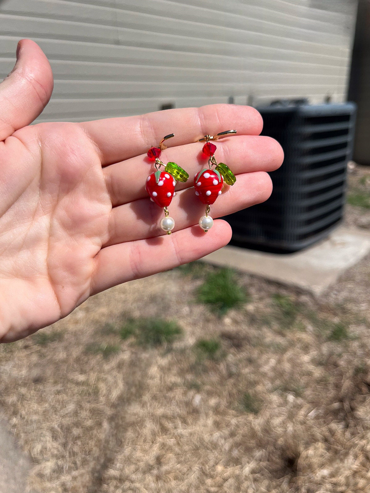 Strawberry Glass Earrings | Summer Fruit Cottage Core Earrings | Glass Gold Strawberry Huggies | Stainless Steel Earrings | Lightweight |