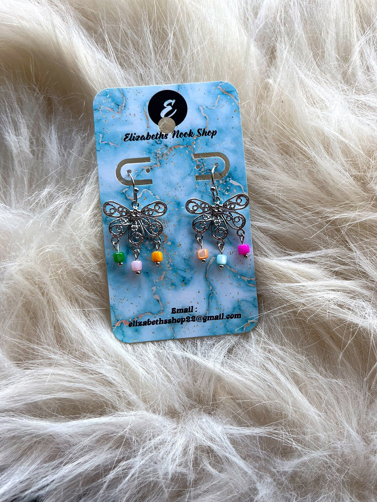 Silver Butterfly Dangle Earrings | Colorful Butterfly Earrings | Stainless Steel Silver Butterfly Dangles | Dainty Small Lightweight Dangles