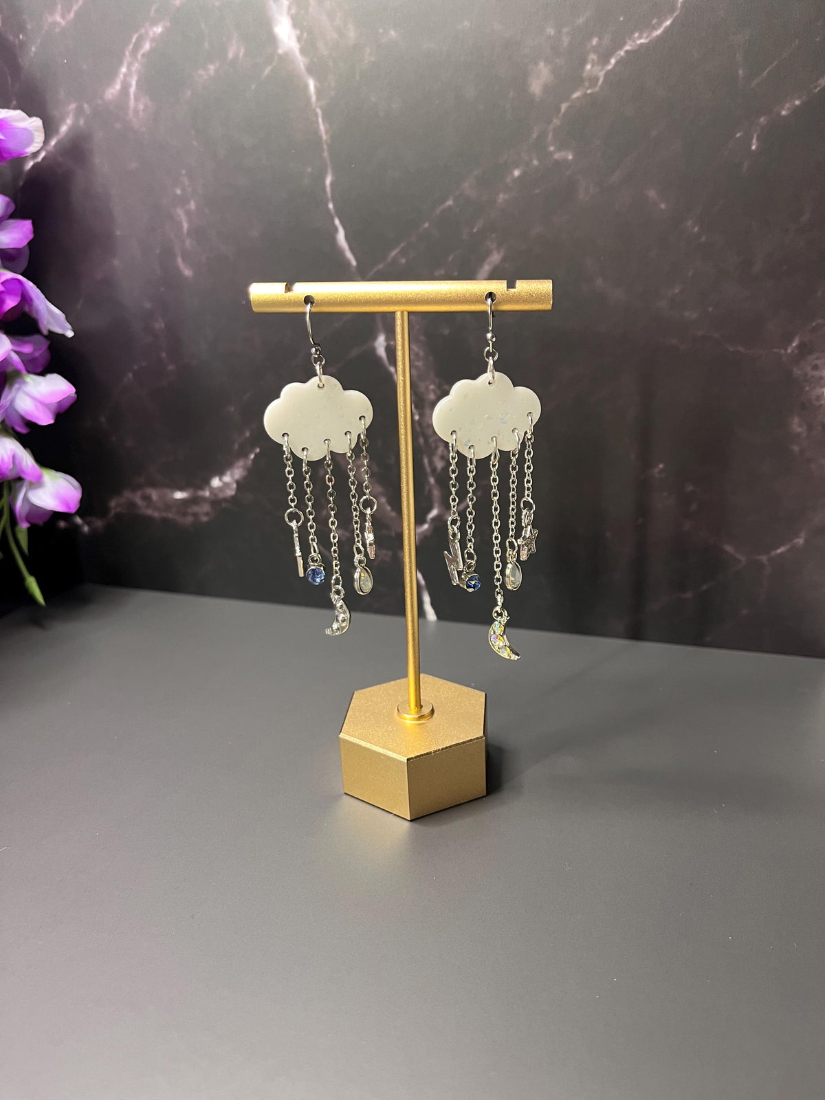 Cloud Earrings | Dangle Sparkle Cloud Earrings | Silver Jewelry | Lightweight Resin Cloud Dangle | Thunderstorm | Jewelry for Women |
