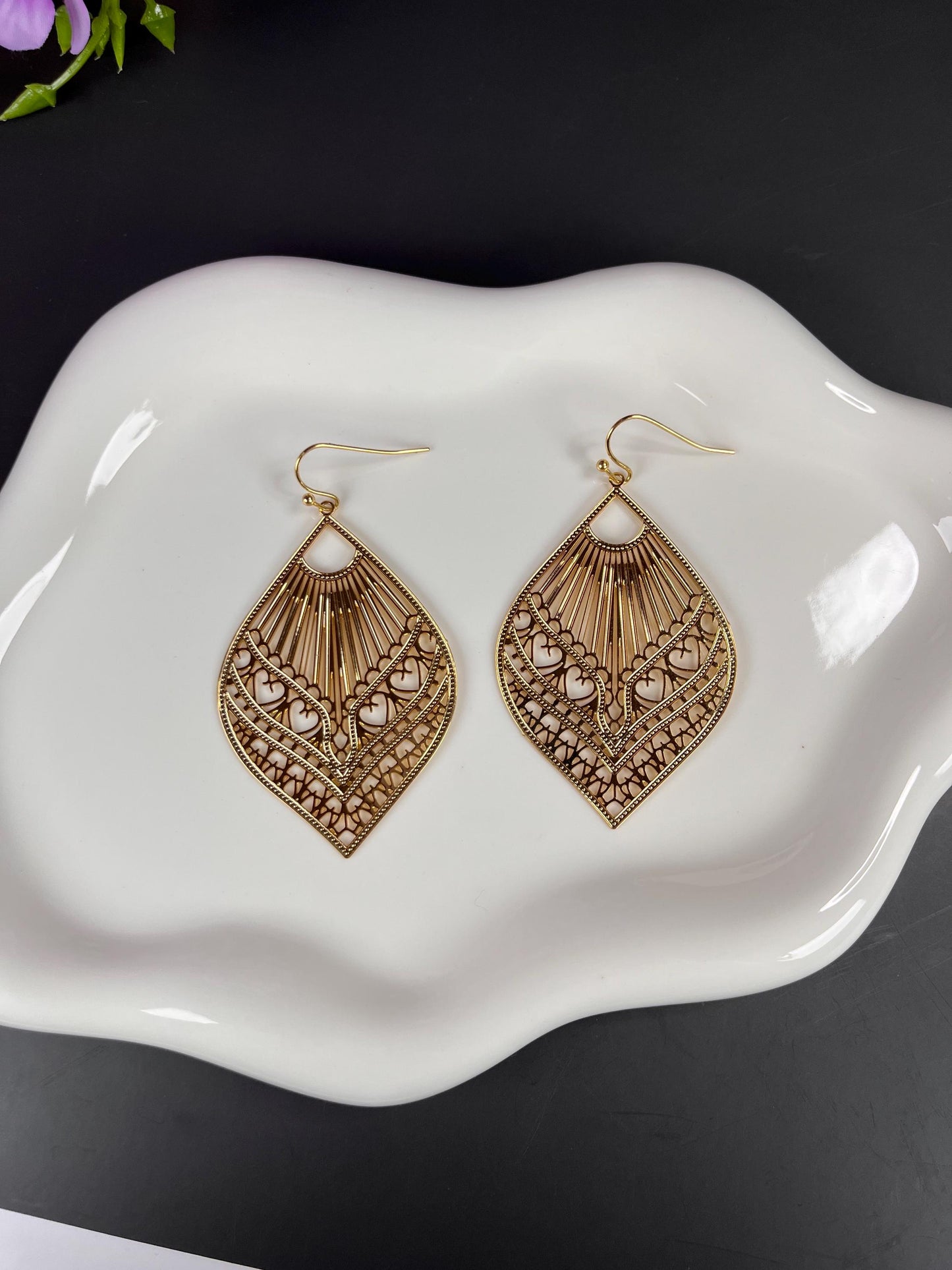 Stainless Steel Filigree Gold Earrings | Gold Elegant Filigree Earrings | Jewelry for Women | Gifts for Her |